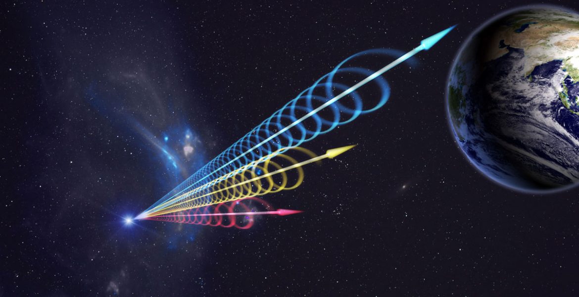 Artist impression of a Fast Radio Burst (FRB) reaching Earth.